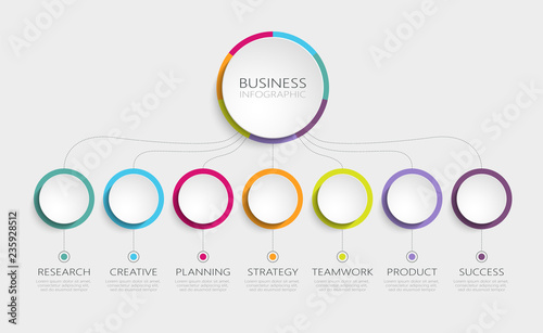 Abstract 3D Infographic Template with 7 steps for success. Business circle template with options for brochure, diagram, workflow, timeline, web design. Vector EPS 10 photo