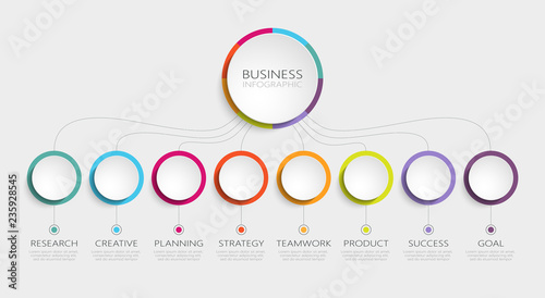 Abstract 3D Infographic Template with 8 steps for success. Business circle template with options for brochure, diagram, workflow, timeline, web design. Vector EPS 10