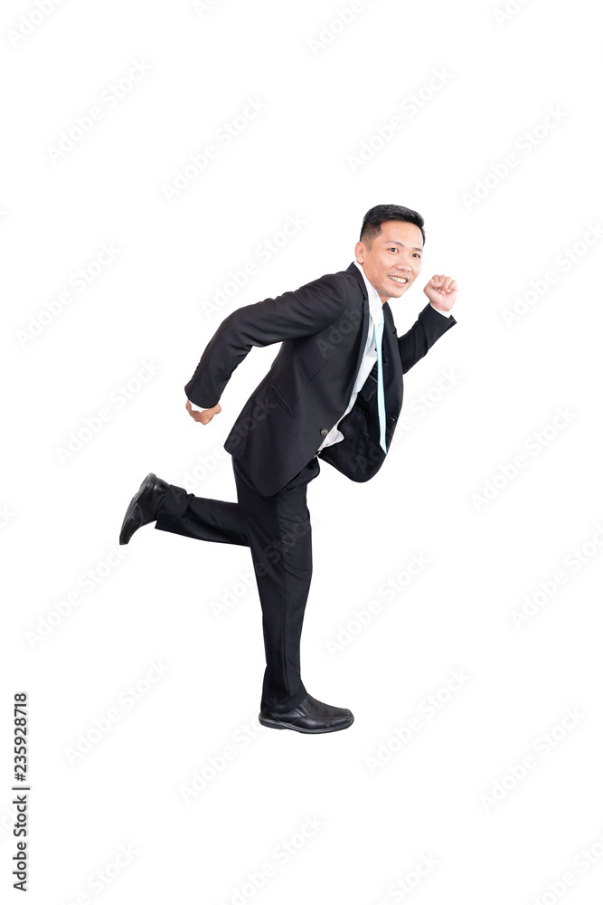 isolated business man jumping and running isolated business man jumping and running