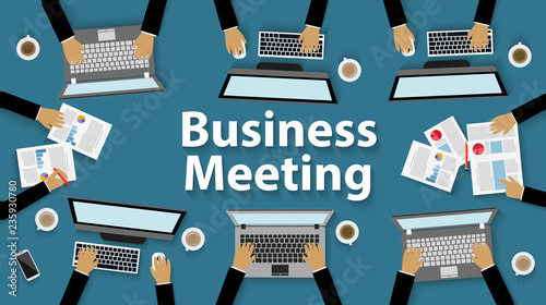 Business meeting. teamwork. Businessmen help to brainstorm modern ideas And to achieve higher And success in the organization. modern Idea and Concept cartoon vector illustration in top view. startup