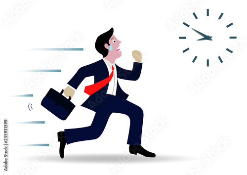 Businessmen are running go to work. Follow the clock to work late. Race against time. Business concept. cartoon isolated from a white background, cartoon vector illustration