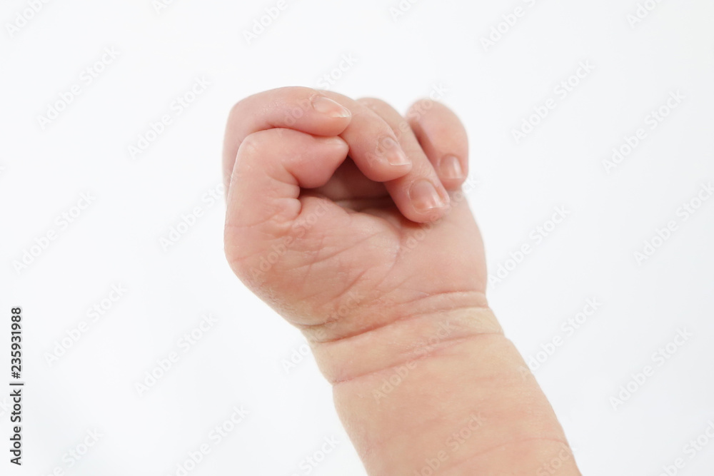 Hand eines Babys vor weißem Hintergrund Hand eines Babys vor weißem Hintergrund