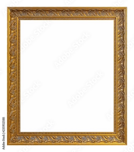 Golden frame for paintings, mirrors or photo isolated on white background 