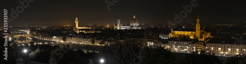 Panoramic night view in from plaza of Michelangelo in Florence, Italy