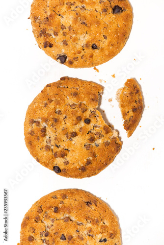 conceptual photo. chocolate chip oatmeal cookies on white background, closeup © cook_inspire