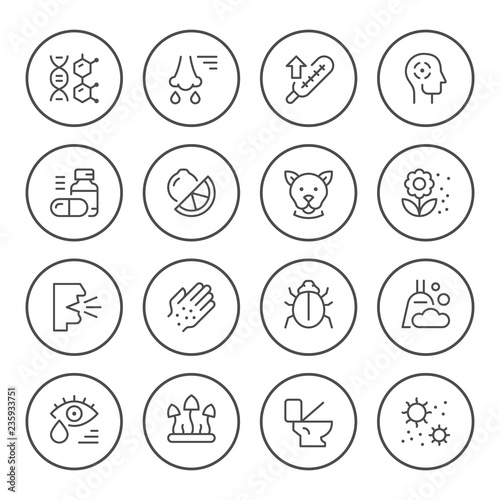 Set round line icons of allergy