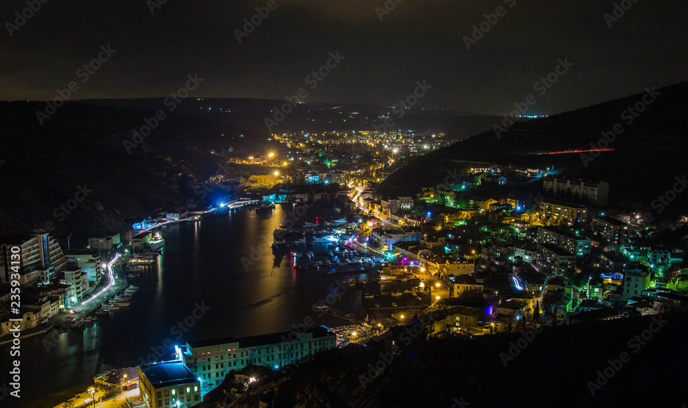 Fototapeta premium Night landscape in Balaklava, Crimea