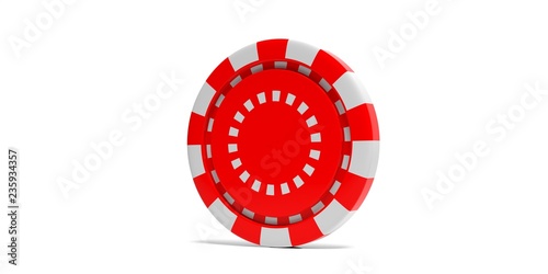 Red color poker chip isolated on white background. 3d illustration