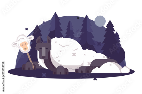 Cartoon wolf in sheeps clothing flat poster