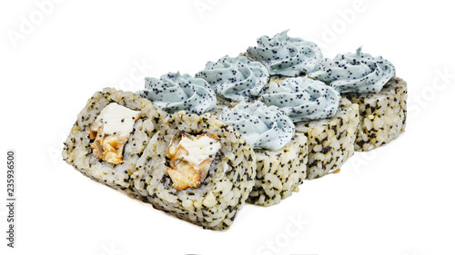 Japanese rolls, sushi on a white background