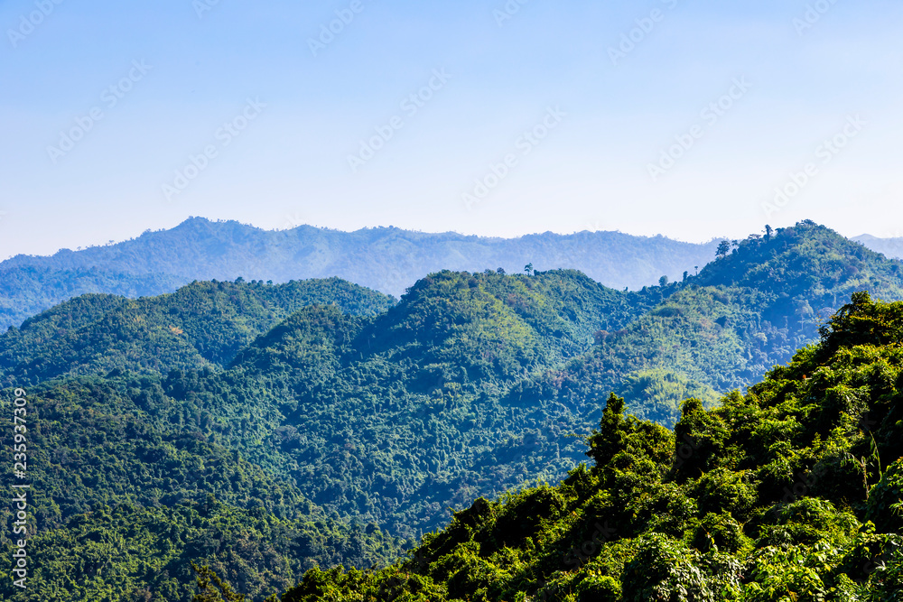 Landscape view of green trees on rain forest mountain in Thailand , Tad Mok Phetchaboon
