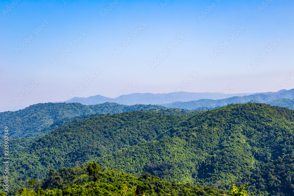 Landscape view of green trees on rain forest mountain in Thailand , Tad Mok Phetchaboon