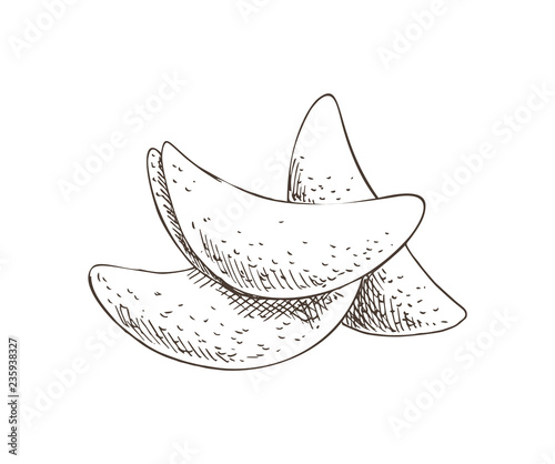 Chip Fried Potato Monochrome Vector Illustration