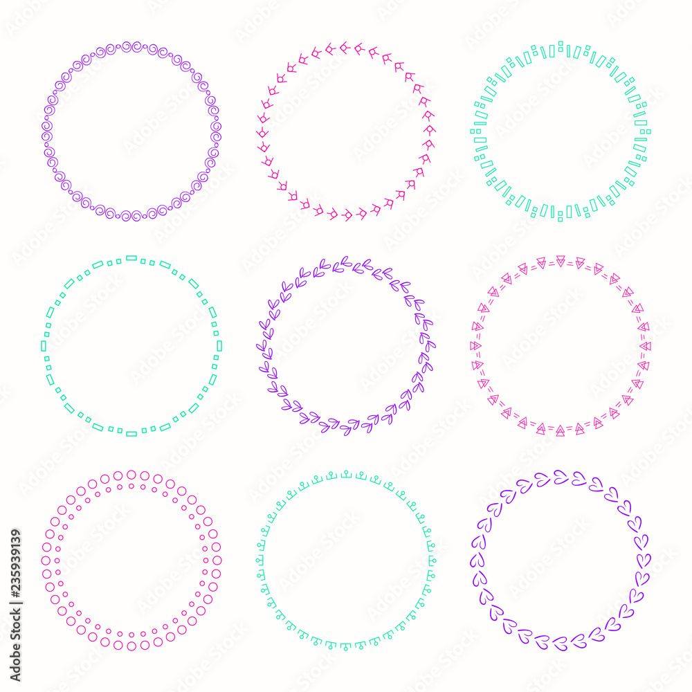 Collection of vector graphic circle frames. Wreaths for design Collection of vector graphic circle frames. Wreaths for design