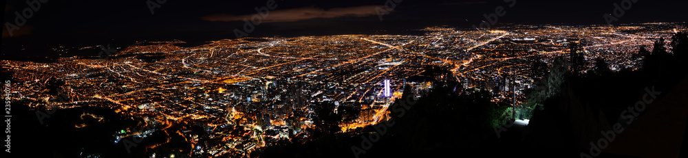 Night city view of Bogota from Monserrate, Colombia