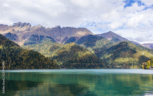 Photos Beautiful lake surrounded by mountains and forests in autumn, Ritsa, Abkhazia