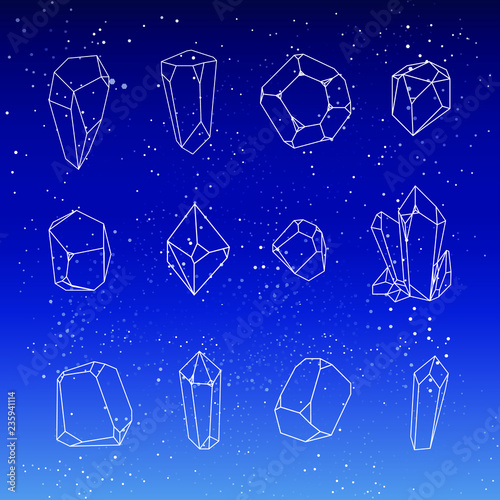 Crystal linear shapes, gemstones set.