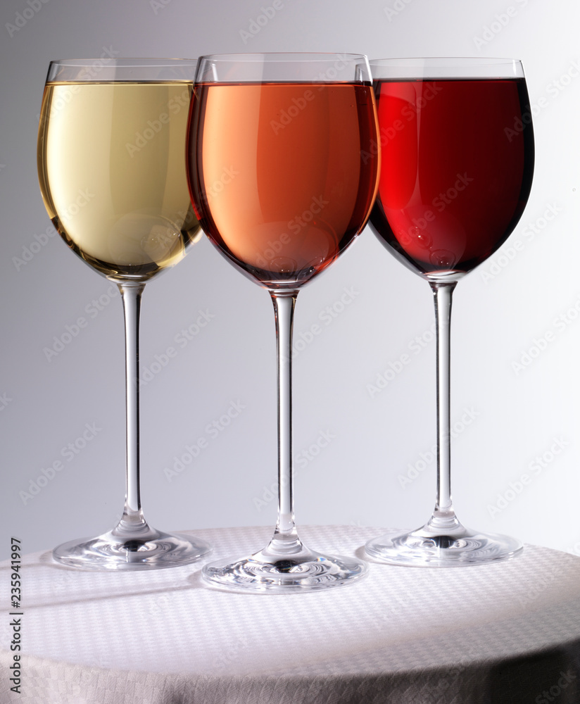 THREE GLASSES OF RED,WHITE AND ROSE WINE