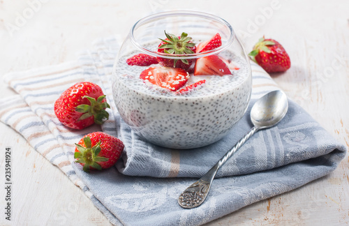 Chia seeds pudding with strawberries