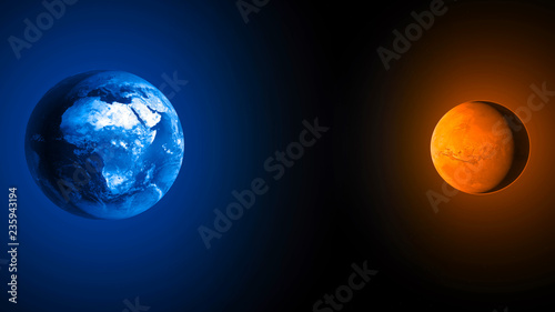 Fototapeta Naklejka Na Ścianę i Meble -  Terra e Marte, missioni spaziali, conquiste nuovi pianeti. Esplorazioni. Viaggio verso Marte le tappe. 3d rendering