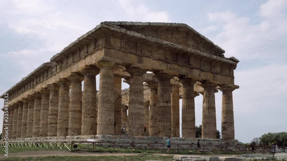 Time Lapse. Zoom in. Second Temple of Hera, a Greek temple in Paestum, Italy. 4K. Time Lapse. Zoom in. Second Temple of Hera, a Greek temple in Paestum, Italy. 4K.