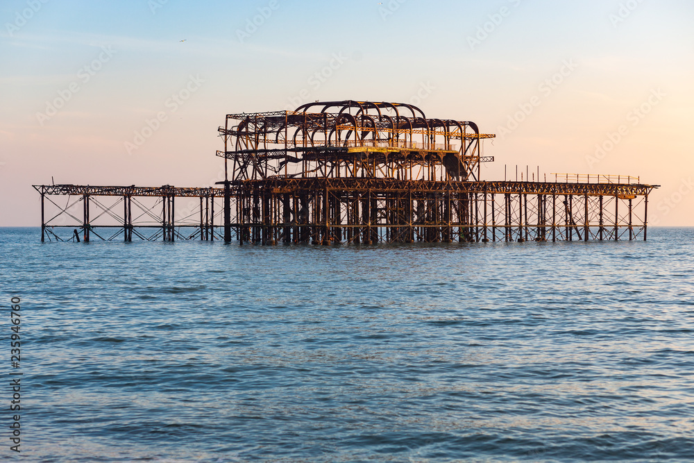 The ruins of Brighton's famous West Pier, UK, on a beautiful winter day