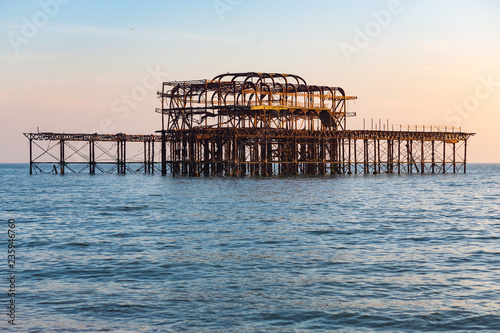 The ruins of Brighton's famous West Pier, UK, on a beautiful winter day