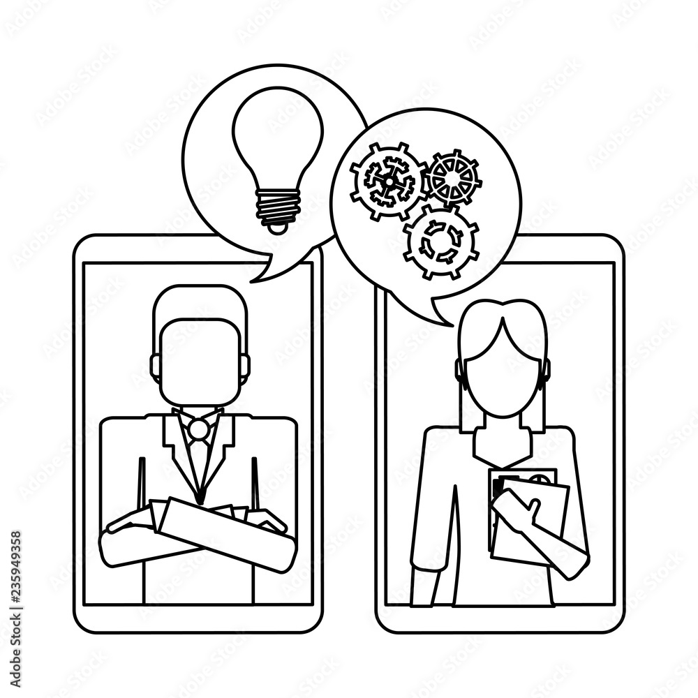 Business people and smartphone black and white Business people and smartphone black and white