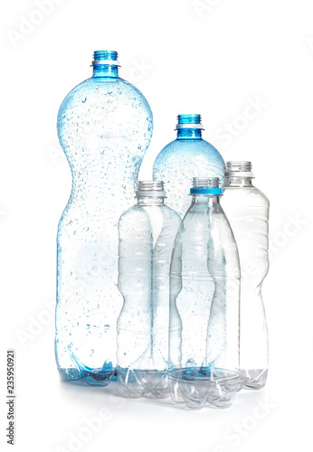 Plastic bottles on white background. Recycle concept