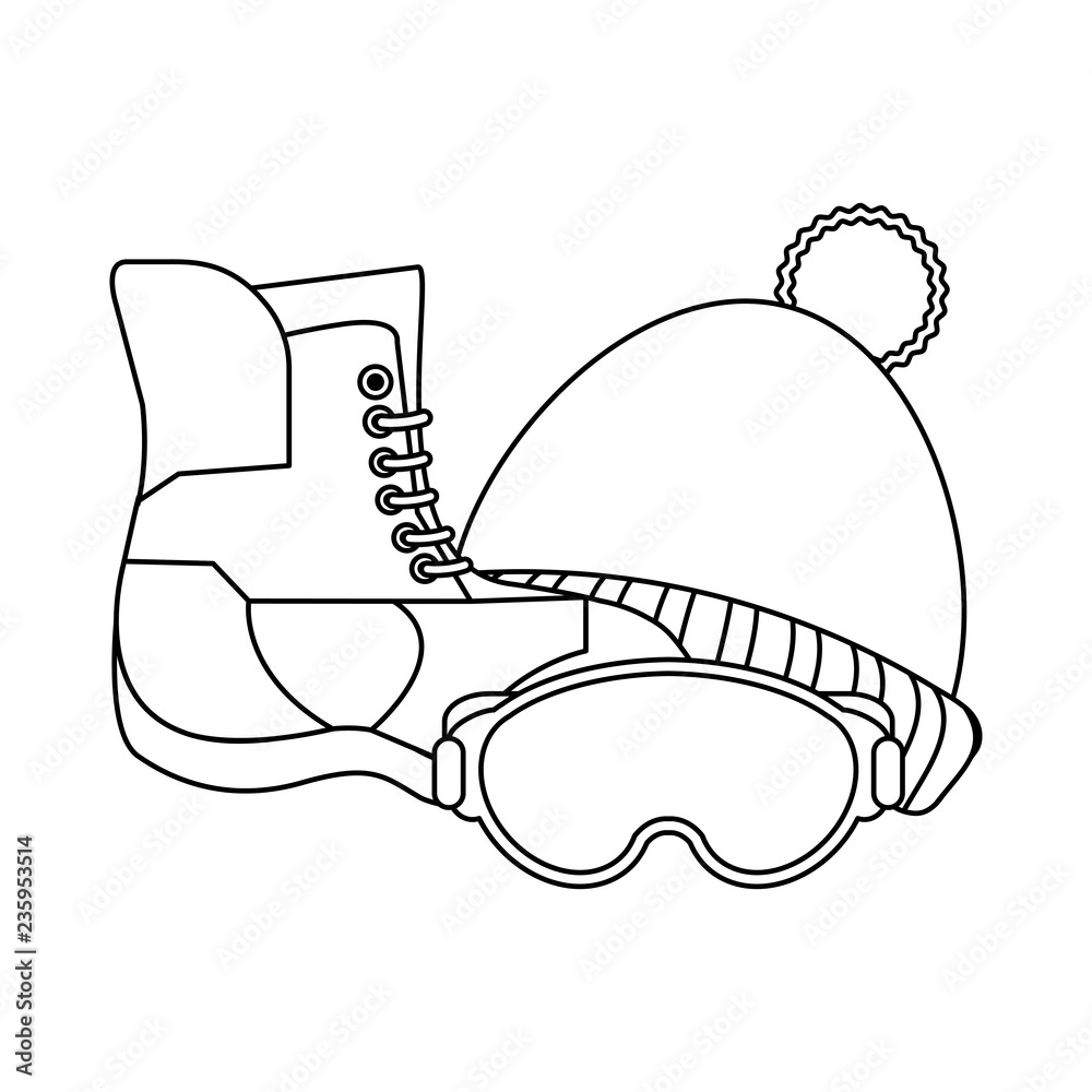 Winter clothes and equipment black and white Winter clothes and equipment black and white