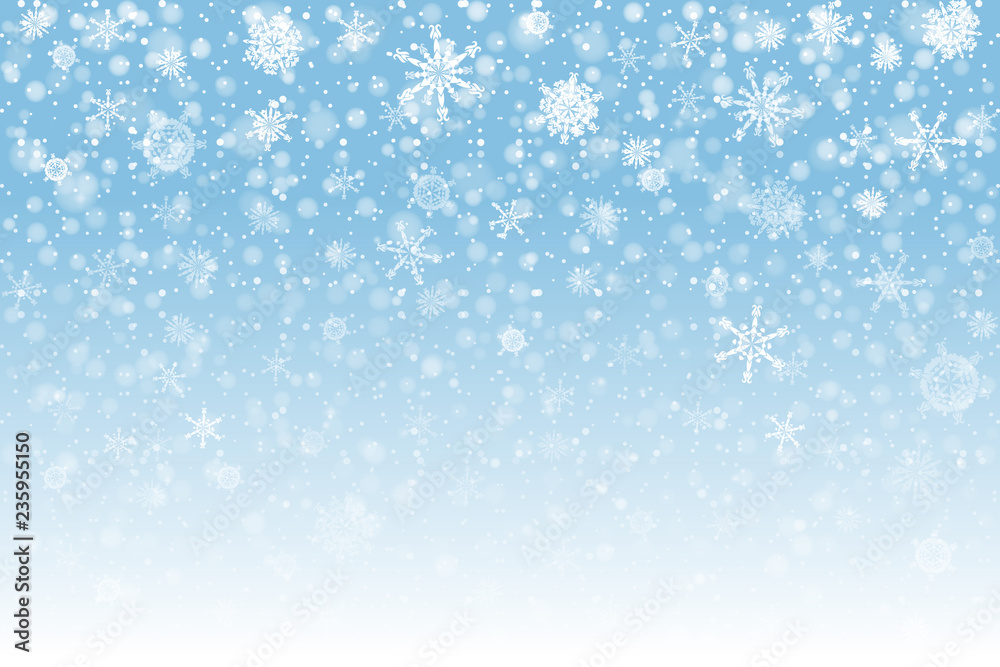 Christmas snow. Falling snowflakes on light background. Snowfall. Vector illustration, eps 10.