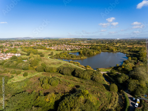 Aerial view of hendre lake in St Mellons Town in Cardiff  Wales UK