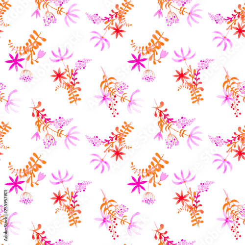 Cute watercolor floral seamless pattern. Pink boho