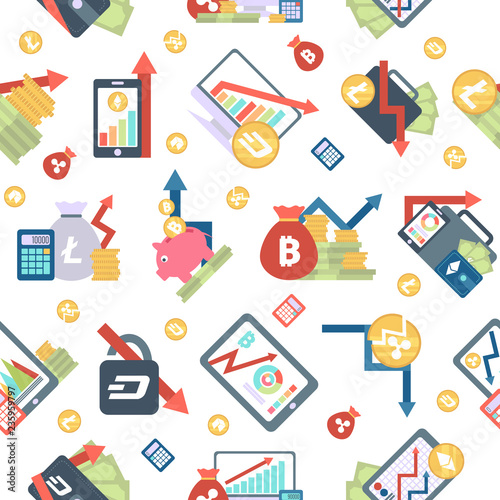 Pattern with ico blockchain icons