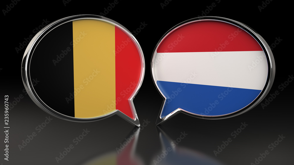 Fototapeta premium Belgium and Netherlands flags with Speech Bubbles. 3D illustration