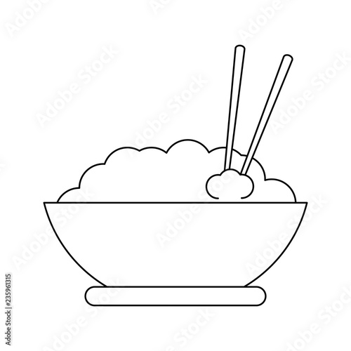 Rice bowl with chopsticks black and white
