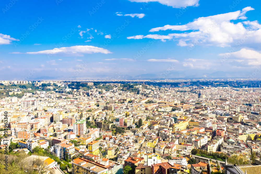 Fototapeta premium Aerial view of an Italian old town. Napoli cityscape. Roofs of Campania. Naples.
