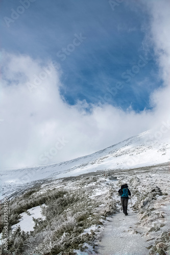 Walking silhouette on the mountain after snowstorm, Mt Washington, USA © David