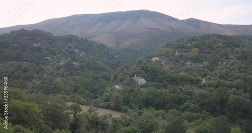 Aerial view of church on the road towards Saranda / Sarande, Albania.  Beautiful Albanian landscape in autumn,. photo