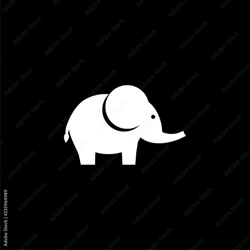 Fototapeta premium Cute little one, baby elephant icon or logo on dark background