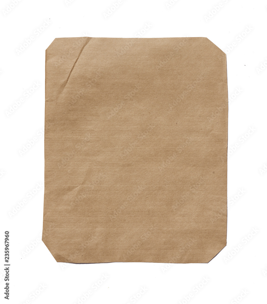 Sheet of brown cardboard on a white background
