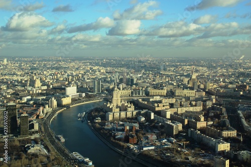 Top view on Moscow from city skyscraper  in sunny november day © Natalya