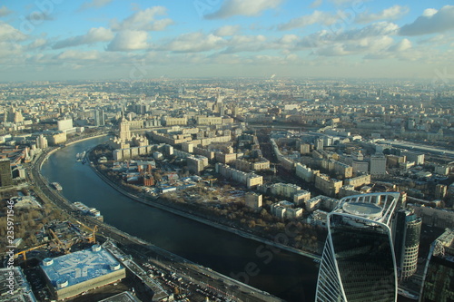 Top view on Moscow from city skyscraper  in sunny november day © Natalya