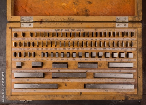 set length of steel gauge blocks in a wooden box