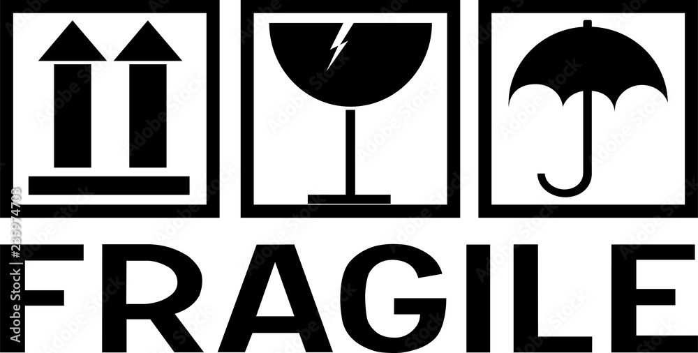 Fototapeta premium Stcker: fragile - hadle with care - this way up