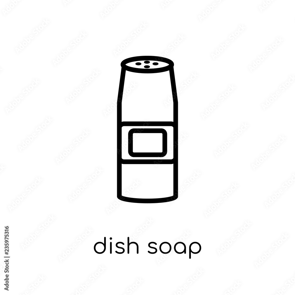 Dish soap icon. Trendy modern flat linear vector Dish soap icon on white background from thin line Cleaning collection Dish soap icon. Trendy modern flat linear vector Dish soap icon on white background from thin line Cleaning collection