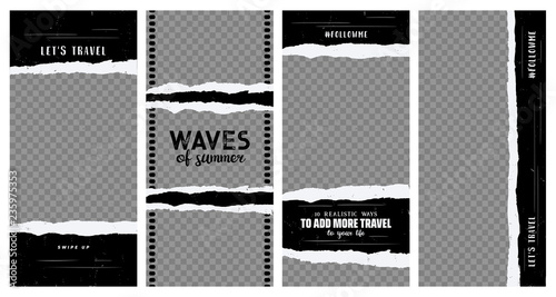 Social stories template. Editable torn paper design. Lifestyle concept.