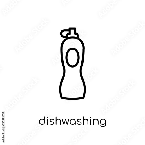 dishwashing detergent icon. Trendy modern flat linear vector dishwashing detergent icon on white background from thin line Cleaning collection