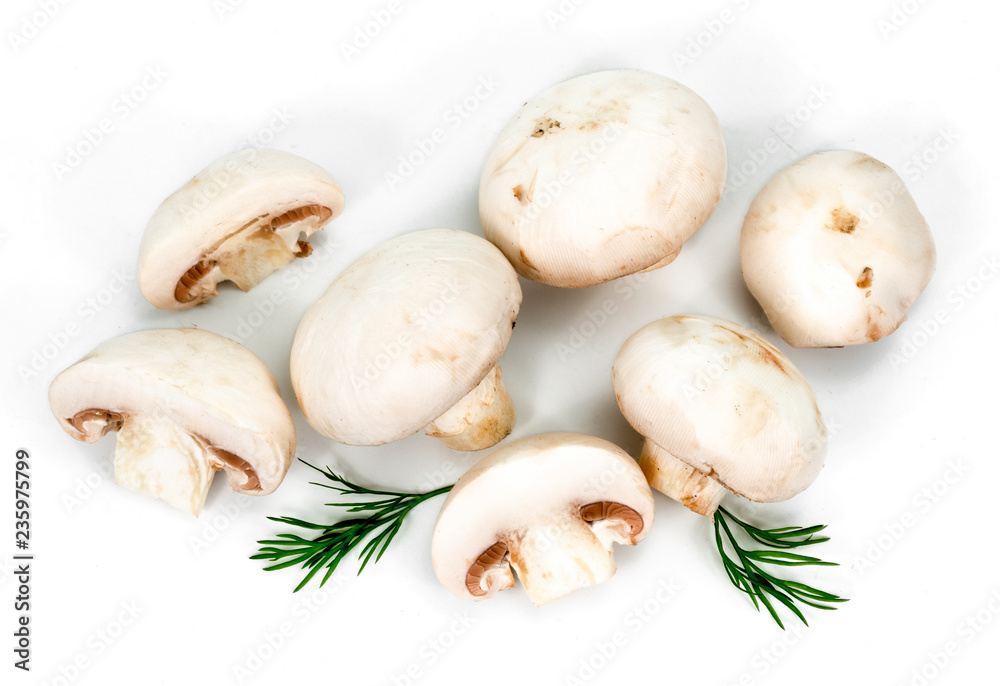 Fototapeta premium sliced white mushrooms on a white background