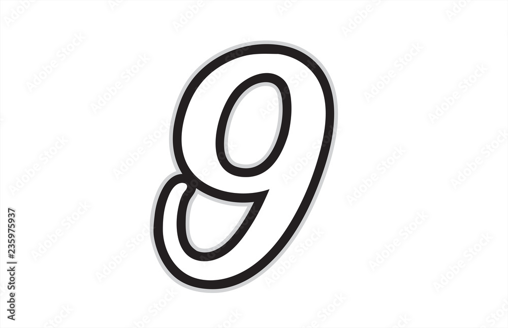 9 black and white number logo icon design